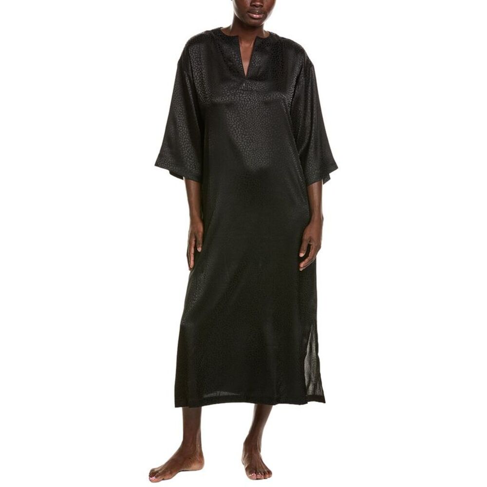 N Natori Womens  Wilderness Satin Jacquard Caftan, Black